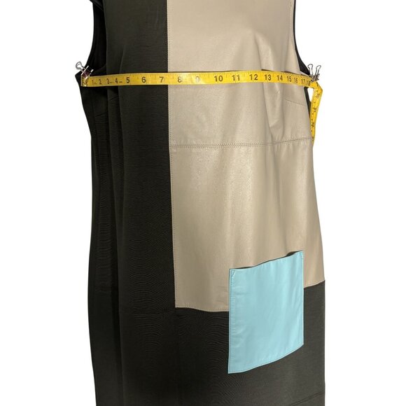 W By Worth Sleeveless Colorblock Shift Dress With Leather Pocket Detail - Picture 11 of 12